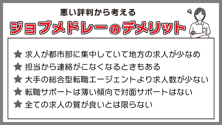 悪い評判から考えるジョブメドレーのデメリット・注意点