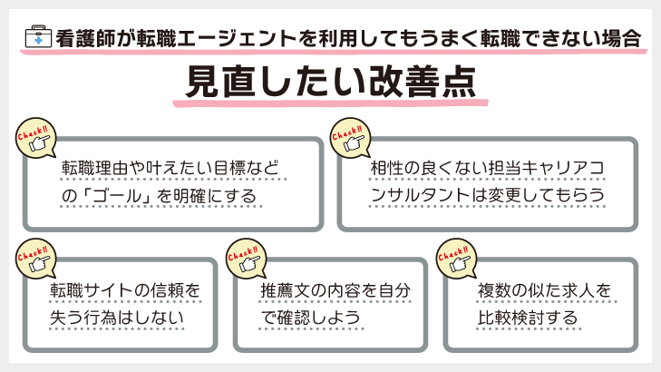 看護師が転職サイト・転職エージェントで転職が成功しない方の改善ポイント
